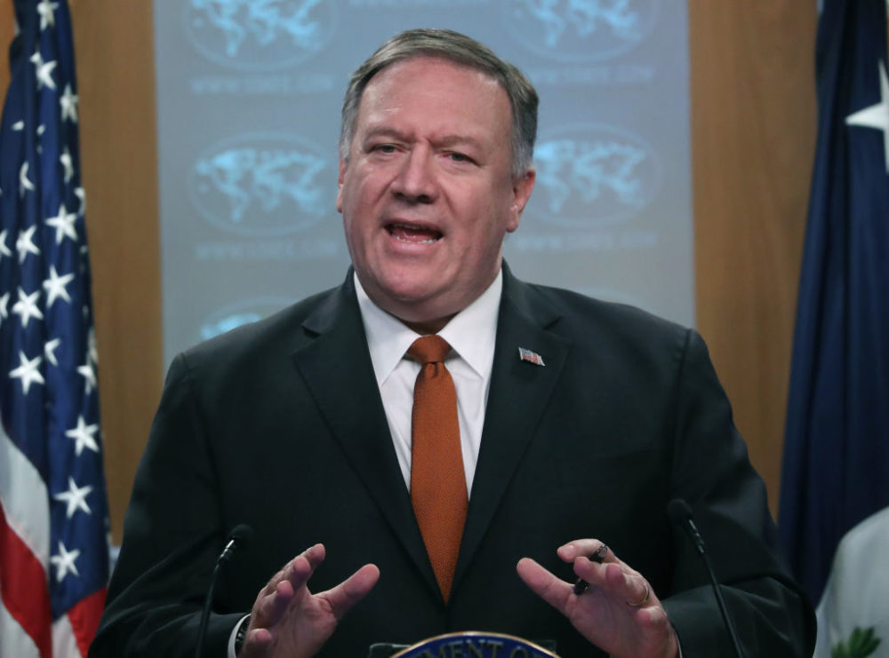 WASHINGTON, DC - NOVEMBER 26: U.S. Secretary of State Mike Pompeo speaks to the media in the briefing room at the State Department, on November 26, 2019 in Washington, DC. Secretary Pompeo spoke on several topics including Iran, Cuba, and recent protests in Hong Kong.    (Photo by Mark Wilson/Getty Images)