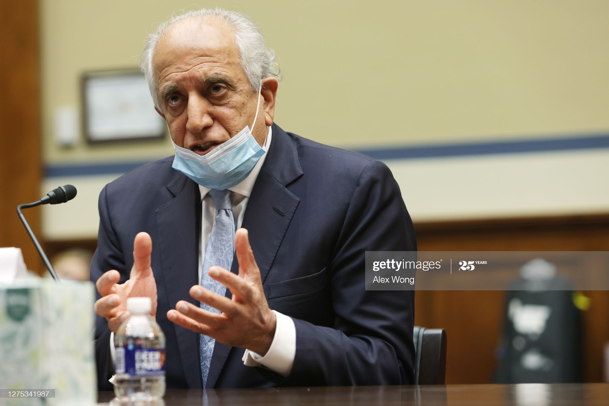 WASHINGTON, DC - SEPTEMBER 22:  U.S. Special Envoy for Afghanistan Zalmay Khalilzad testifies during a hearing before a subcommittee of the House Committee on Oversight and Reform September 22, 2020 on Capitol Hill in Washington, DC. The Afghan government and Taliban are 10 days into talks aimed at ending two decades of war, though the sides remain far apart and the level of violence in the war-torn country is unacceptably high, according to Zhalilzad.  (Photo by Alex Wong/Getty Images)
