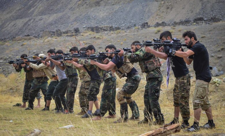 Afghan resistance movement and anti-Taliban uprising forces take part in a military training in Panjshir province on August 30, 2021. (Photo by Ahmad SAHEL ARMAN / AFP) (Photo by AHMAD SAHEL ARMAN/AFP via Getty Images)